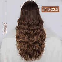 Lativ Brown Wig with Bangs Long Wavy Wig with Dark Roots for Women Curly Wavy Wig Synthetic Fiber Natural Looking Hair Replacement Wig for Daily Party Use 26 Inches