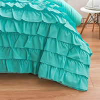 Holawakaka Aqua Waterfall Ruffle Comforter Set Queen Size Multi-Layers Ruffled Shabby Chic 3PCS Bedding Set for Girls Women