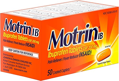 Motrin IB, Ibuprofen 200mg Tablets for Fever, Muscle Aches, Headache & Backache, 50 ct - Pack of 2