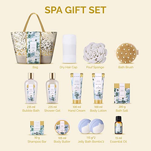 Spa Gift Baskets for Women, Spa Luxetique Gifts for Women, 15pcs Luxury Relaxing Spa Gift Set Includes Bath Bombs, Essential Oil, Hand Cream and Luxury Tote Bag, Christmas, Birthday Gifts for Women