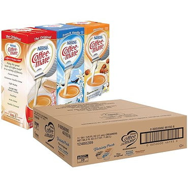 Nestle Coffee Mate Creamer Singles Variety Pack, Original, French Vanilla, Hazelnut, Non Dairy, No Refrigeration, 150 Count (Pack of 3)