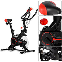 GYMAX Indoor Cycling Bike, Stationary Exercise Bike with LCD Monitor, Heart Pulse Sensor & Comfortable Seat Cushion for Home Workout Black+Red