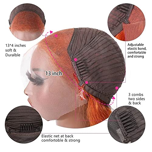 SFD Ginger Bob Wig Human Hair Lace Front 13x4 HD Transparent Lace Frontal Human Hair Ginger Orange Bob Lace Front Wigs Human Hair 150% Density Brazilian Hair For Black Women（Color Bob wig 8 Inch）