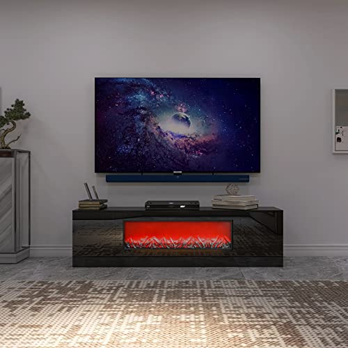 Laoggbtb TV Stand，Modern Fireplace TV Stand Without Remote Control and Heater for Living Room, Bedroom, Office (Black)