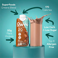 OWYN 20g Protein Shake, Chia Flax and Pea vegan protein blend with Prebiotics, Superfood Greens, gluten free, soy free. (Dark Chocolate, 12 Pack)