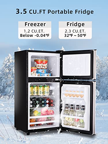 KRIB BLING 3.5 Cu.ft Retro Mini Fridge with Freezer - Compact Refrigerator for Home, Office, Dorm, or RV with Adjustable Mechanical Thermostat and 2-Door Design, Silver