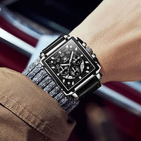 OLEVS Watch Men Square Face Leather Watches for Men Chronograph Date Waterproof Casual Rectangle Business Wrist Watches