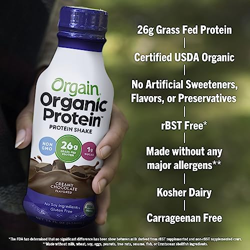 Orgain Organic Protein Shake, Grass Fed Dairy, Creamy Chocolate - 26g Whey Protein, Meal Replacement, Ready to Drink, Gluten Free, Soy Free, No Sugar Added, 14 Fl Oz (Pack of 12) (Packaging May Vary)