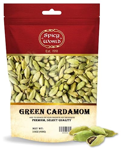 Spicy World Green Cardamom Pods 3.5 Oz - As Seen on Tik Tok - Premium Quality Whole Green Cardamom Pods | Vegan | Large | Aromatic Cardamon