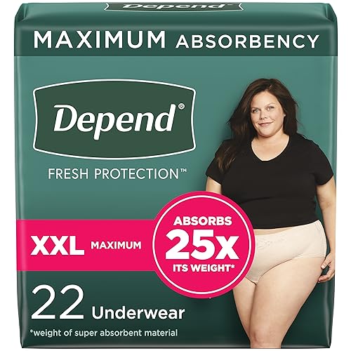 Depend Fresh Protection Adult Incontinence Underwear for Women (Formerly Depend Fit-Flex), Disposable, Maximum, Extra-Extra-Large, Blush, 22 Count, Packaging May Vary