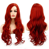 Baruisi Long Curly Wavy Red Wigs for Women Side Part Natural Looking Cosplay Synthetic Fiber Wig Heat Resistant Replacement Wig