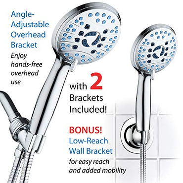 AquaCare High Pressure 8-mode Handheld Shower Head - Anti-clog Nozzles, Built-in Power Wash to Clean Tub, Tile & Pets, Extra Long 6 ft. Stainless Steel Hose, Wall & Overhead Brackets