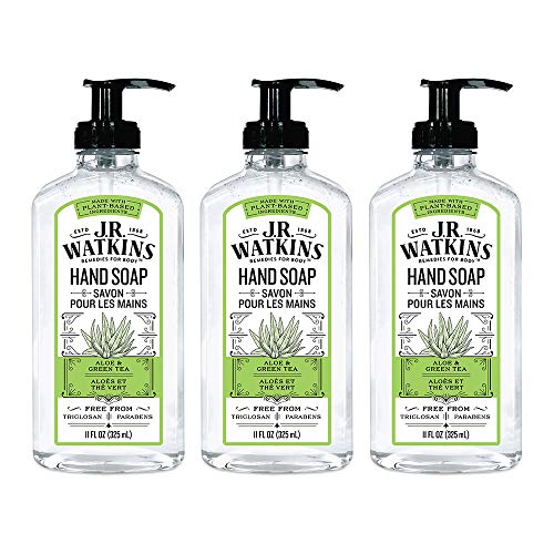 JR Watkins Gel Hand Soap, Aloe & Green Tea, 3 Pack, Scented Liquid Hand Wash for Bathroom or? Kitchen, USA Made and Cruelty Free, 11 fl oz