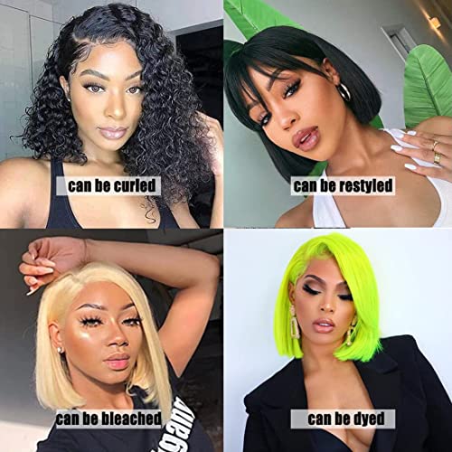 hersmile Straight Bob Wigs Human Hair Wigs For Black Women 13x4 Straight Lace Front Wigs Human Hair Lace Front Wigs Pre Plucked HD Lace Frontal Wigs 180% Density Short Bob Wigs Natural Color 10 inch