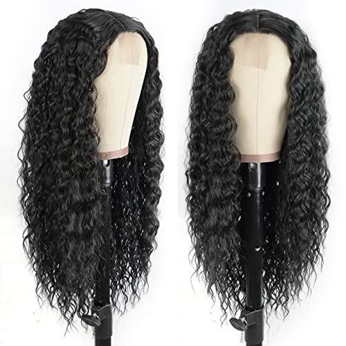 Halcyon Long Curly Wig for Black Women 26inch Synthetic Curly Wig Middle Part Wigs Hair Replacement Wigs (26inch, 1/Black)