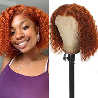 UKASI Ginger Bob Wig 13x4 HD Lace Frontal Wigs Human Hair Deep Wave Lace Front Wig For Women 180% Density 100% Human Hair Pre Plucked with Baby Hair Ginger Bob Front Human Hair Wig 10 Inch