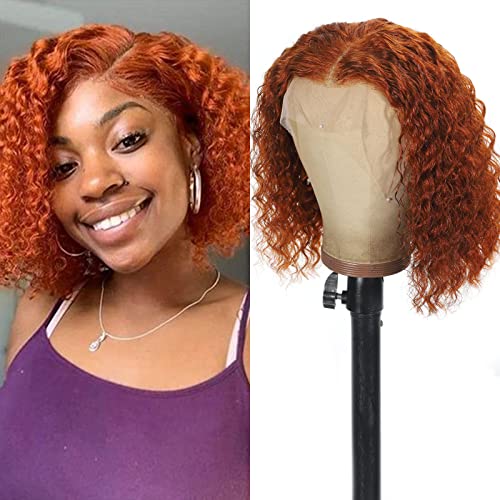 UKASI Ginger Bob Wig 13x4 HD Lace Frontal Wigs Human Hair Deep Wave Lace Front Wig For Women 180% Density 100% Human Hair Pre Plucked with Baby Hair Ginger Bob Front Human Hair Wig 10 Inch