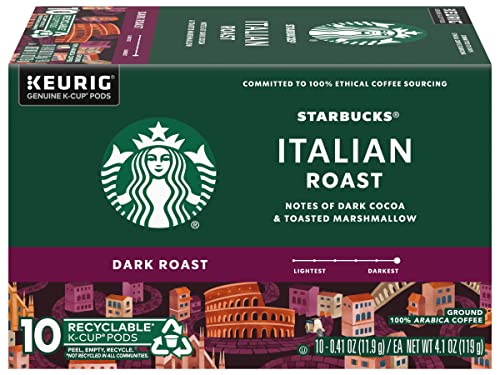 Starbucks Coffee K-Cup Pods, Italian Roast Coffee, Dark Roast, 100% Ground Arabica Coffee, Keurig Genuine K-Cup Pods, 10 CT K-Cups Per Box (Pack of 2 Boxes)