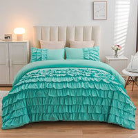 Holawakaka Aqua Waterfall Ruffle Comforter Set Queen Size Multi-Layers Ruffled Shabby Chic 3PCS Bedding Set for Girls Women