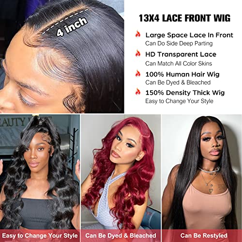 Doiwile 26 inch Body Wave Lace Front Wigs Human Hair Pre Plucked,13X4 HD Transparent Lace Front Wigs Human Hair Wigs for Black Women,Glueless Human Hair Lace Front Wigs with Baby Hair