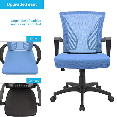 Furmax Office Chair Mid Back Swivel Lumbar Support Desk Chair, Computer Ergonomic Mesh Chair with Armrest (Blue)