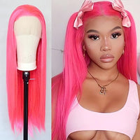 Luwigs Hot Pink Lace Front Wigs Synthetic Silky Straight Hair Replacement Wigs Heat Resistant for Women 22inch Natural Hairline