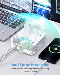 Surge Protector Power Strip - 8 Widely Outlets with 4 USB Charging Ports, 3 Side Outlet Extender with 5Ft Braided Extension Cord, Flat Plug, Wall Mount, Desk USB Charging Station for Home Office ETL