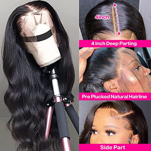 RXY Lace Front Wigs Human Hair Pre Plucked Glueless 180% Density Brazilian Virgin Hair Body Wave Lace Front Wigs 13x4 Wigs Human Hair Wigs for Black Women Natural Color (26Inch, 13x4 wig)