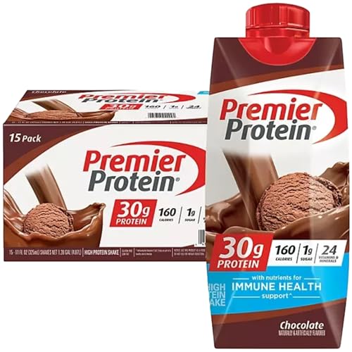 Protein Shake| Variety Pack of Protein Shake, Chocolate, Vanilla, Caramel, Cafe Latte, Strawberries |30g Protein, 1g Sugar, 24 Vitamins & Minerals, Nutrients to Support Immune Health| 11 Fl Oz (BETRULIGHT Premier Value Case of 15) (Chocolate)