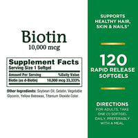 Nature's Bounty Biotin, Supports Healthy Hair, Skin and Nails, 10,000 mcg, Rapid Release Softgels, 120 Ct