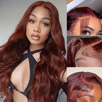 13x4 Body Wave Lace Front Wigs Human Hair 180% Density Reddish Brown Wig Transparent HD Lace Wigs Human Hair Pre Plucked With Baby Hair For Black Women Glueless Wigs Human Hair 22 inch