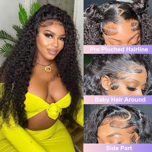 ALEPAZ Deep Wave Lace Front Wigs Human Hair 13x4 HD Transparent Lace Frontal Wigs Human Hair Pre Plucked 180% Density Curly Lace Front Wig Human Hair with Baby Hair Natural Hairline