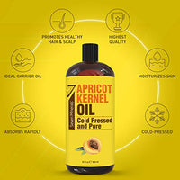 Pure Cold Pressed Apricot Kernel Oil - Big 32 fl oz Bottle - Non-GMO, Hexane Free, Natural & Lightweight Moisturizer for All Skin Types - Perfect Carrier Oil for Massage Therapy and Aromatherapy