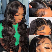 PIPIXIA Body Wave Lace Front Wigs Human Hair Pre Plucked 13x4 HD Transparent Lace Frontal Wigs with Baby Hair 180 Density Glueless Human Hair Wigs for Black Women Natural Color 24 inch