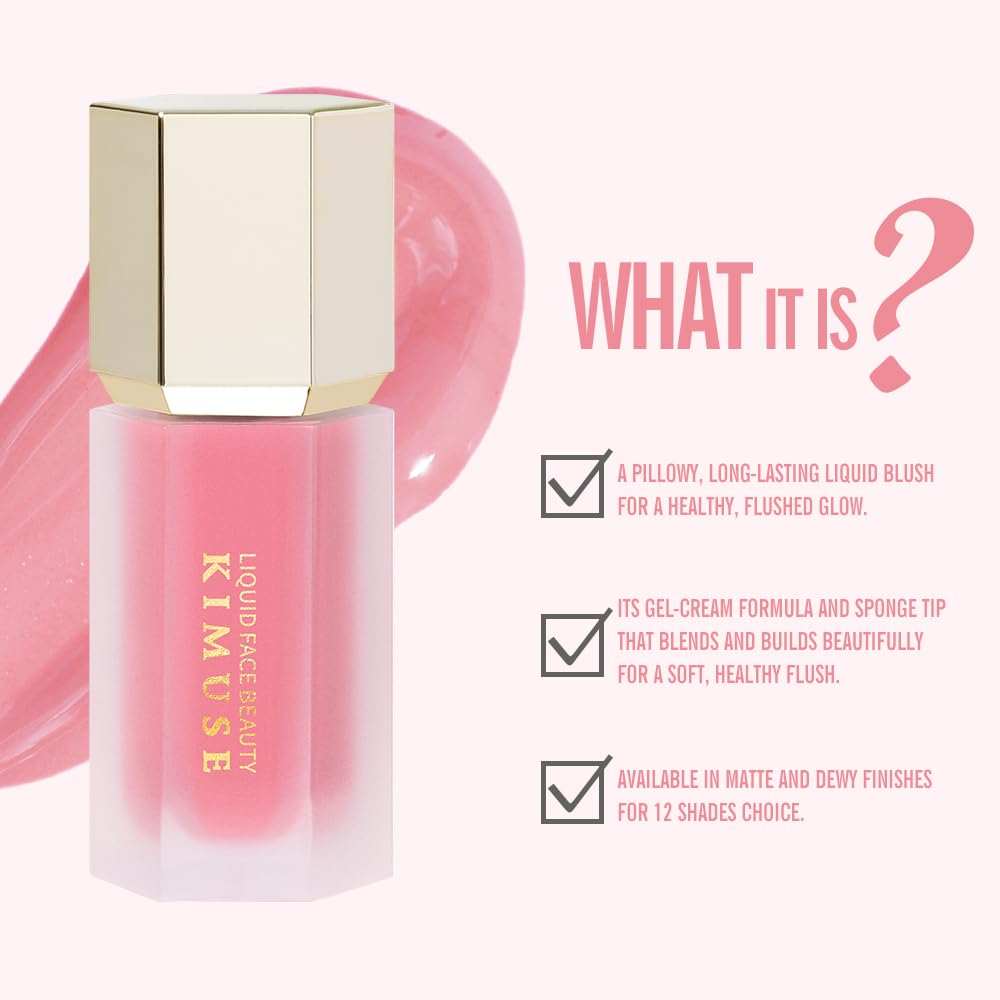 KIMUSE Soft Cream Blush Makeup, Liquid Blush for Cheeks, Weightless, Long-Wearing, Smudge Proof, Natural-Looking, Dewy Finish