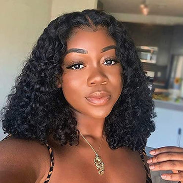 Beauty Forever Water Wave V Part Wig Human Hair Bob With Clips No Leave out Lace Front Wigs For Women, 10A Grade Bob V Part Wig Upgraded U Part Wig No Glue No Gel Beginner Friendly 150% Density Natural Color 10 Inch