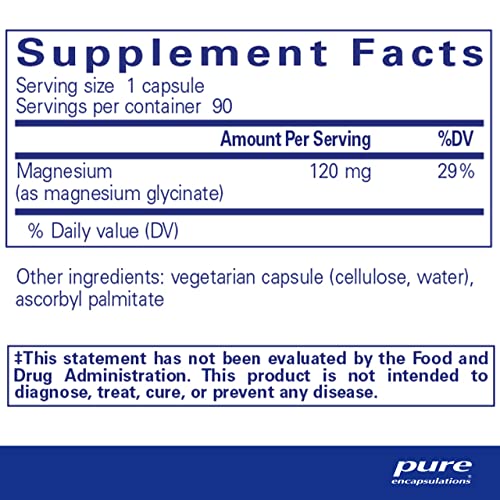 Pure Encapsulations Magnesium (Glycinate) - Supplement to Support Stress Relief, Sleep, Heart Health, Nerves, Muscles, and Metabolism* - with Magnesium Glycinate - 90 Capsules