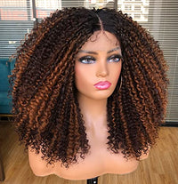 Annivia Highlight Ombre Curly Lace Front Wigs for Black Women Brown Long Curly Lace Front Wig with Baby Hair HD Lace Fronal Wigs Glueless Synthetic Hair 17inch