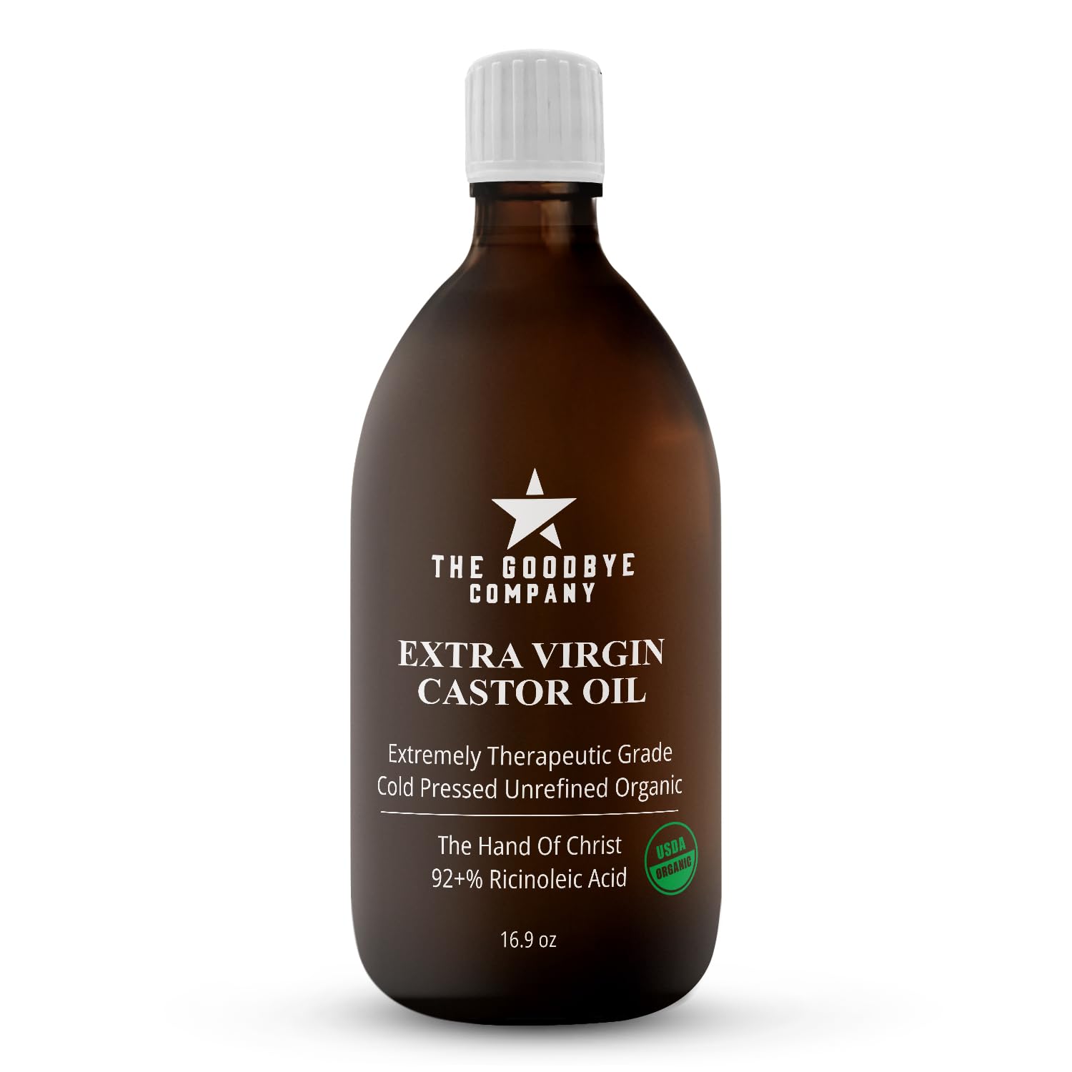 Hello Castor Oil USDA Certified Organic Glass Bottle Pure Cold-Pressed 100% Natural Virgin Castor Oil Moisturising for Skin Hair Growth Product for Eyelashes Food Grade Hexane & BPA Free (470mls)