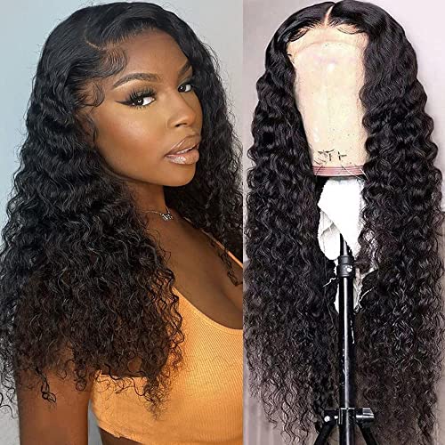 IFTIME 13x4 Deep Wave Lace Front Wigs Human Hair 18 inch Curly Lace Front Wig Human Hair Deep Wave Wig for Women Pre Plucked with Baby Hair HD Transparent Lace Frontal Wigs Human Hair 180% Density