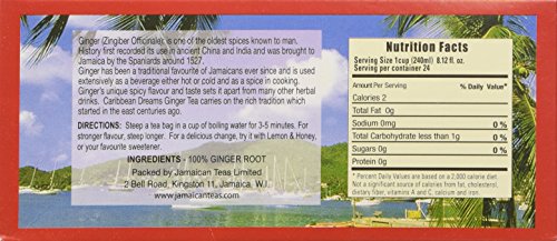 Caribbean Dreams Ginger Tea, 24 Tea Bags, 100% Ginger Root, Herbal, Natural, Caffeine Free Ginger Tea From Jamaica