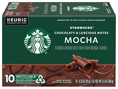 Starbucks Flavored Ground Coffee K-Cup Pods, Mocha, Flavored Coffee with Other Natural Flavors, Recyclable K-Cup Pods, 10 K-Cup Pods/Box (Pack of 2 Boxes)