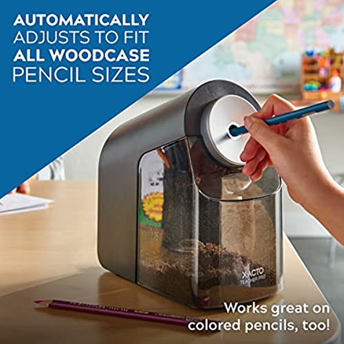 X-ACTO® Pencil Sharpener, Teacher Pro® Electric Pencil Sharpener, With Auto Adjust Dial, SafeStart® Motor, SmartStop®, Black, 1 Count