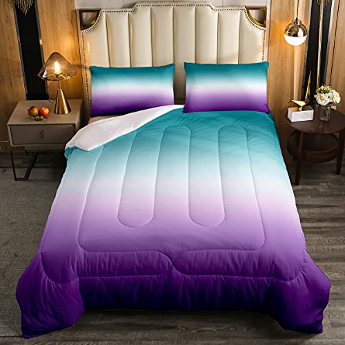Erosebridal Ombre Comforter Set Green Purple Teal Bedding Set Twin Size Colorful Gradient Down Comforter Modern Abstract Quilt Duvet Insert Soft Warm Lightweight 1Comforter with 1 Pillow Case