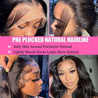 PIPIXIA Body Wave Lace Front Wigs Human Hair Pre Plucked 13x4 HD Transparent Lace Frontal Wigs with Baby Hair 180 Density Glueless Human Hair Wigs for Black Women Natural Color 24 inch