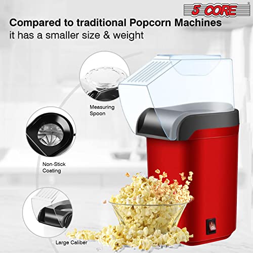 5 Core Hot Air Popcorn Popper 1200W Electric Popcorn Machine Kernel Corn Maker, Bpa Free, 16 Cups, 95% Popping Rate, 3 Minutes Fast, No Oil Healthy Snack for Kids Adults, Home, Party & Gift POP R