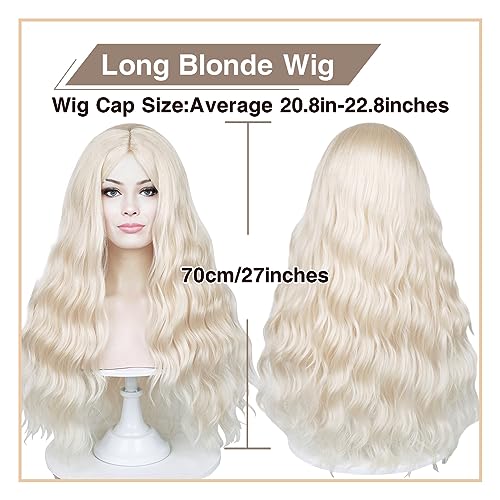 Aicos 27inches Blonde Sarah Cosplay Curly Wig For Woman Girl Synthetic Wigs for Daily Use Halloween Party Anime Costume