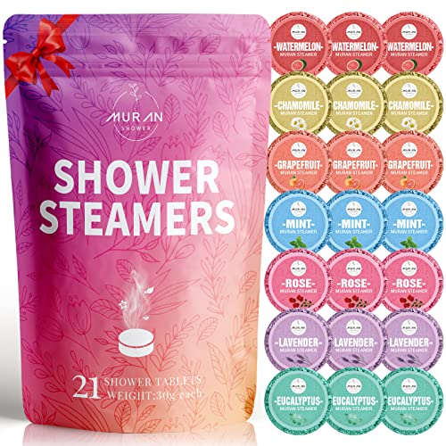 Shower Steamers Aromatherapy 21-Pack Shower Bombs Gifts for Mom, Organic with Eucalyptus Rose Lavender Mint Wrapefruit Chamomile Watermelon Essential Oil, Birthday Gifts for Women or Men