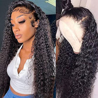 13x4 Lace Front Wigs Human Hair Pre Plucked 180% Density Brazilian Wet and Wavy Human Hair Wigs for Black Women Glueless Curly Lace Frontal Wigs Human Hair Natural Color (22 Inch)