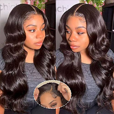 MEGALOOK Wear and Go Glueless Body Wave Lace Front Wigs, Natural Black, 28 Inch